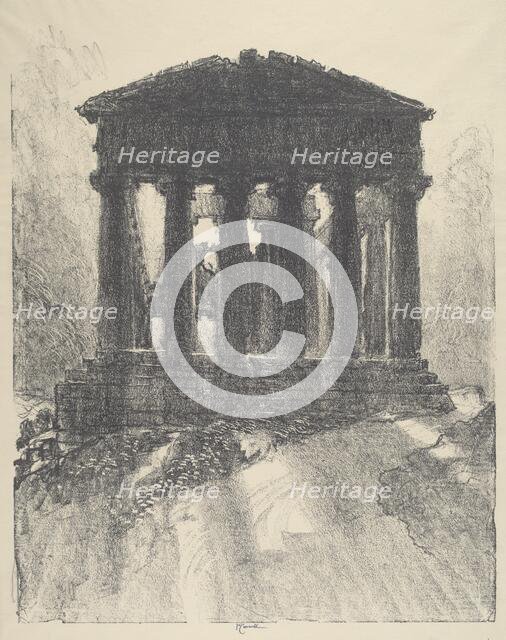 Sunrise Behind Temple of Concord, Girgenti, 1913. Creator: Joseph Pennell.