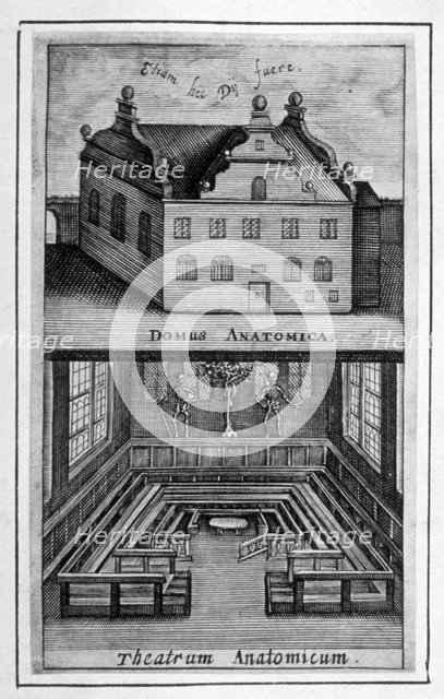 View of exterior of building and anatomical theatre inside, c1662.                                   Artist: Anon