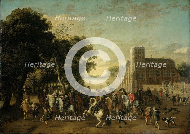 Prince Maurice of Orange accompanied by Frederick V and his wife Elizabeth Stuart, King and Queen of Artist: Hillegaert, Paulus van (1596-1640)