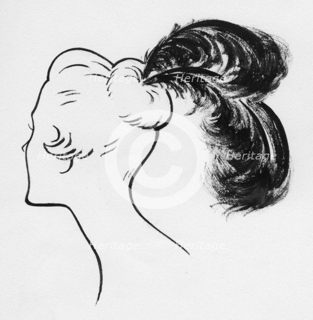 Woman with ostrich feathers, c1950. Creator: Shirley Markham.