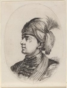 Young Moor in a Feathered Turban, Turned to the Left, 1649/1650. Creator: Stefano della Bella.