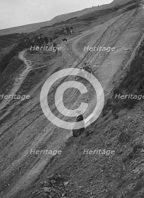 Unidentified motorcycle and sidecar, Rosedale Chimney Bank, Yorkshire, c1920-c1939.  Artist: Bill Brunell.