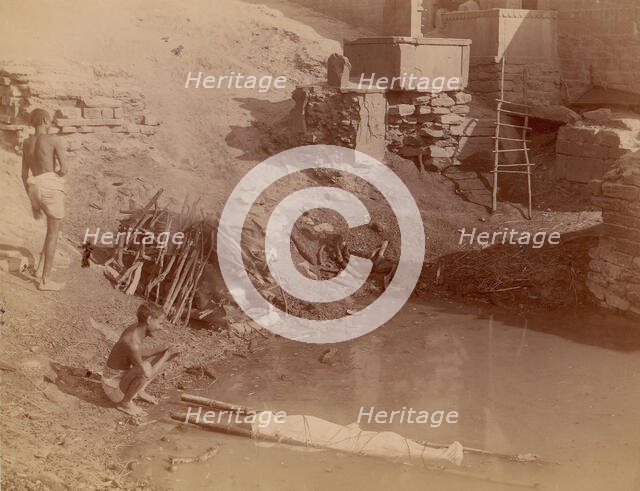 Cremation Ground at Manikarnika Ghat, Varanasi, India, 1860s-70s. Creator: Lawrie & Co., G.W.