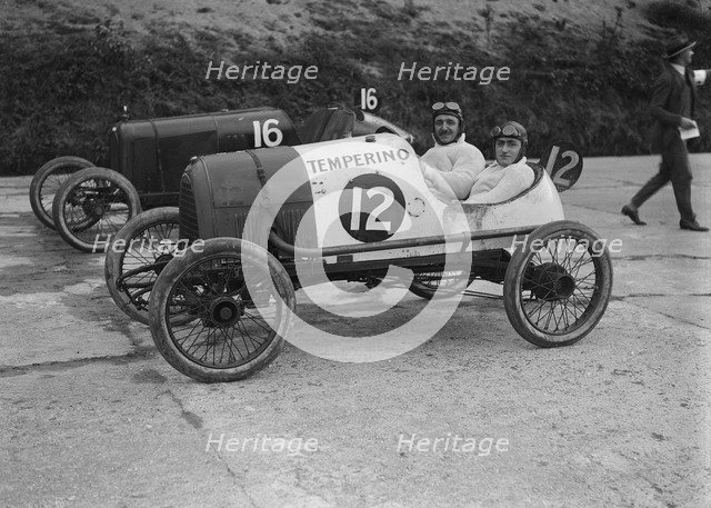 Temperino of JS Wood and Salmson of Andre Lombard at the JCC 200 Mile Race, Brooklands, 1921. Artist: Bill Brunell.