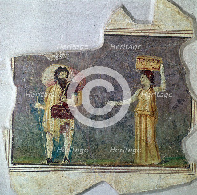 Roman wall-painting showing servants. Artist: Unknown