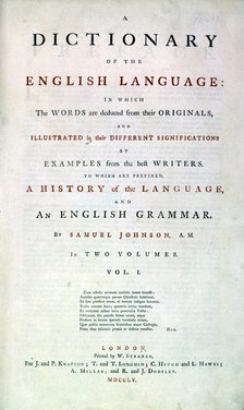 Samuel Johnson's Dictionary of the English Language, 1755. Artist: Unknown