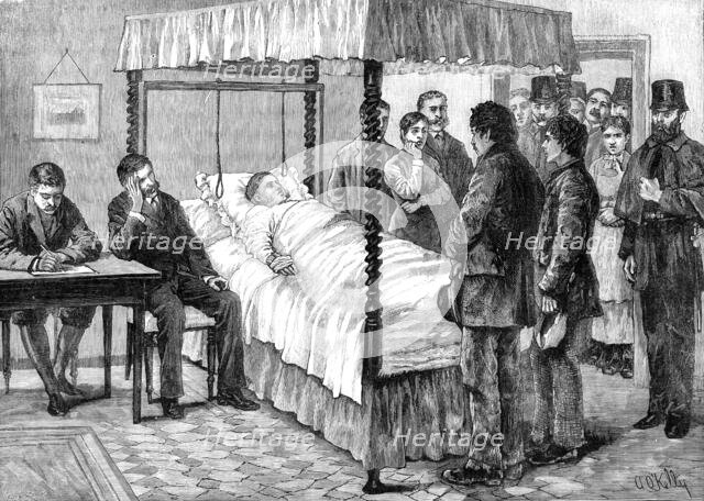 Prisoners charged with shooting Mr. Hearn at Ballinrobe, Mayo, brought...for identification, 1881.  Creator: William James Palmer.