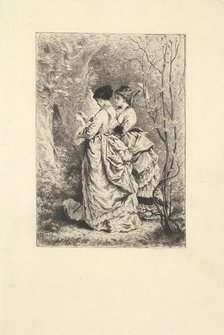 Two Young Ladies in a Garden, 1873-74. Creator: Unknown.
