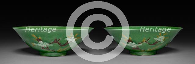 Pair of Bowls with Sprays of Flowers, 1662-1722. Creator: Unknown.