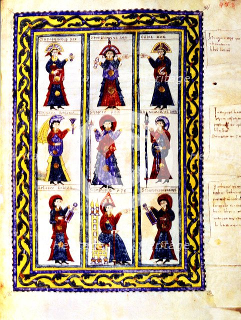 Iluminated page of the Codex Emilianense with kings Recesvinto, Knindesvinto, Egica, Urraca and S…