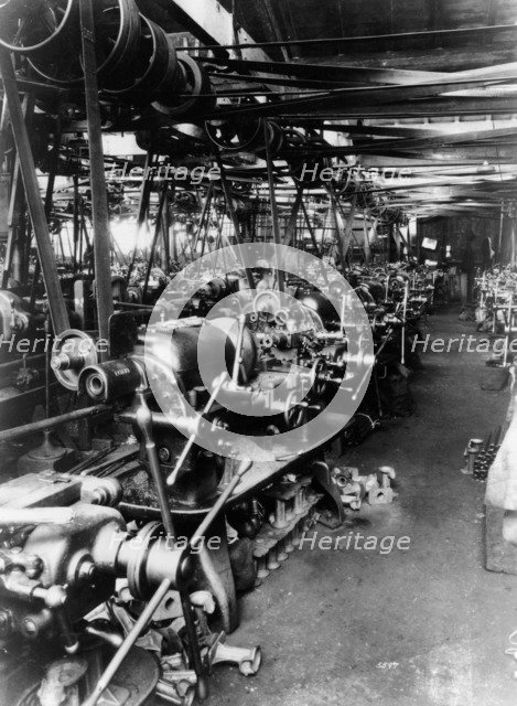 Interior of the Norton factory, showing the production line, 1929. Artist: Unknown