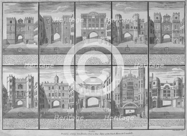 Ten gateways in the City of London and the City of Westminster, 1720.               Artist: Sutton Nicholls