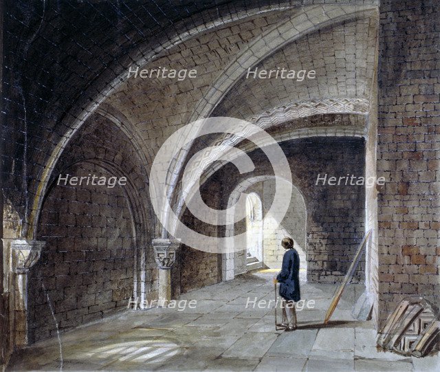 Crypt under the Church of St James in the Wall, Wood Street Square, City of London, 1855.            Artist: Percy William Justyne