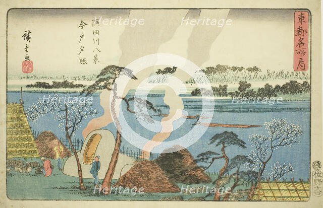 Evening Glow at Imado, Eight Views of the Sumida River (Sumidagawa hakkei, Imado,..., c. 1840/42. Creator: Ando Hiroshige.