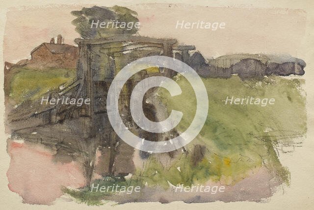 Study of a landscape with river and lock gates, c1875-1944. Creator: George Clausen.