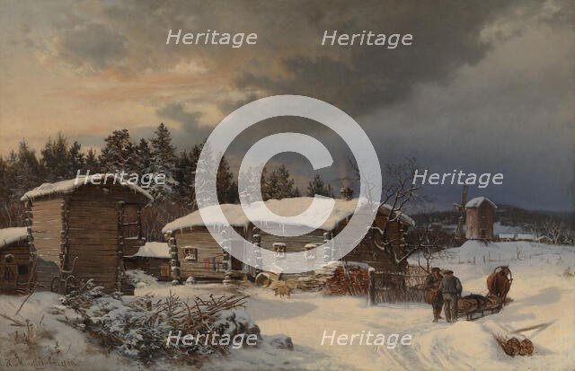 Winter Landscape with Farmhouse in Häme, 1866. Creator: Hjalmar Munsterhjelm.