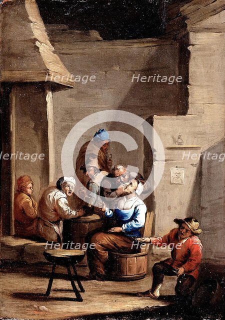 A surgeon operating on a woman's mouth, c17th century. Creator: Unknown.