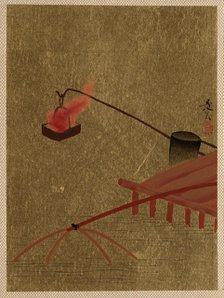 Fire Basket Suspended from Dock over a Fish Net in the Water. Creator: Shibata Zeshin.