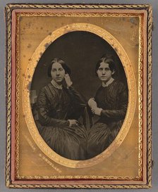 Portrait of Two Seated Young Women, about 1860. Creator: Wells & Kneeland.