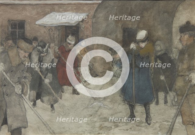 Snow removal, ca 1921. Artist: Vakhrameyev, Alexander Ivanovich (1874-1926)