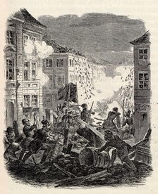 Barricade fighting at the Cölln Townhall in Berlin on the night of 18 to 19 March 1848. Creator: Kretschmer, Robert (1818-1872).