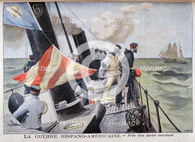The catching of a merchant vessel, Spanish-American War, 1898. Creator: F Meaulle.