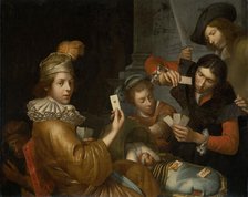 The Card Game on the Cradle: Allegory, 1643-1683. Creator: Johannes van Wijckersloot.