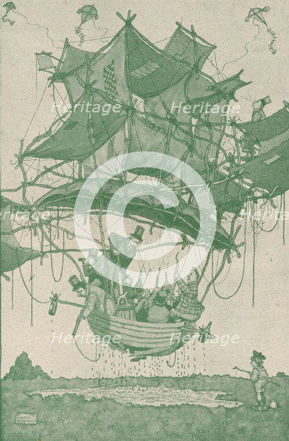 'Quite an early type of waterplane making a trial flight from Hampstead Ponds', c1918 (1919). Artist: W Heath Robinson.