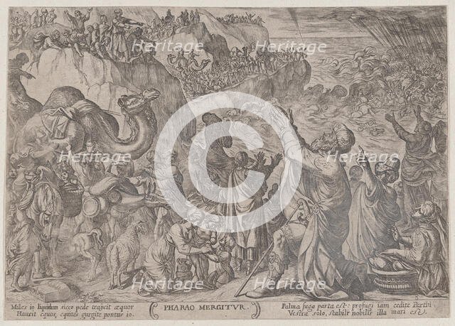 Plate 8: The Egyptians Drowning in the Red Sea, from 'The Battles of the Old ..., ca. 1590-ca. 1610. Creator: Antonio Tempesta.