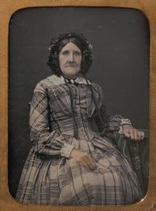 Seated Elderly Woman Wearing Plaid Dress and Bonnet, 1854-60. Creator: William Hardy Kent.