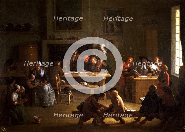  'Interior of a school', oil on canvas by Miguel Angel Houasse.