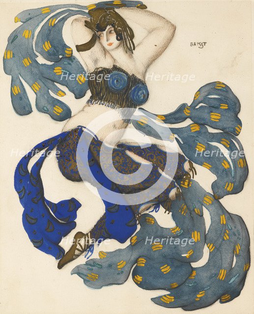 Odalisque. Costume design for the ballet Sheherazade by N. Rimsky-Korsakov. Artist: Bakst, Léon (1866-1924)