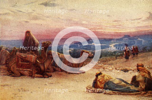 'Travellers Resting Outside Palestine Village - Acts xx 5', c1924. Creators: James Clark, Henry A Harper.