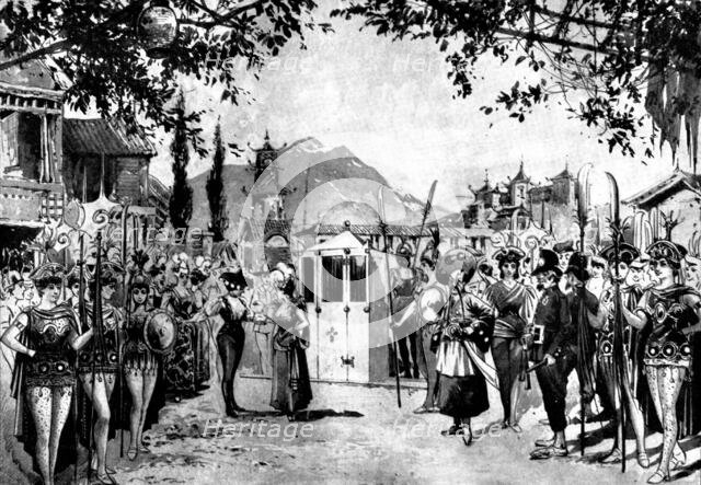 The Pantomime "Aladdin," at the Grand Theatre, Fulham: the market-place, Pekin, 1898. Creator: Unknown.