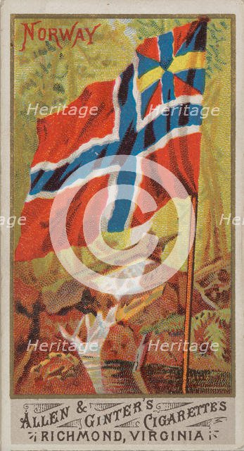Norway, from Flags of All Nations, Series 1 (N9) for Allen & Ginter Cigarettes Brands, 1887. Creator: Allen & Ginter.