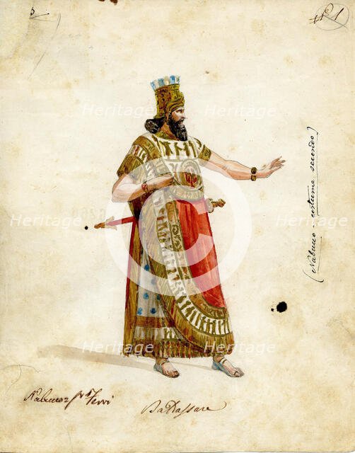 Costume design for the opera Nabucco by Giuseppe Verdi, 1854-1855. Creator: Peroni (Perrone), Filippo (1809-1878).