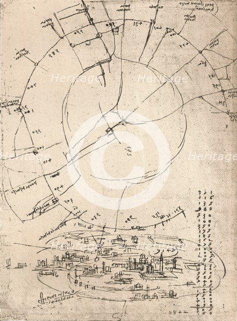 Sketch map of Milan, c1472-c1519 (1883). Artist: Leonardo da Vinci.