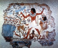 Ancient Egyptian hunting wildfowl with a throwing stick, c1350 BC. Artist: Anon