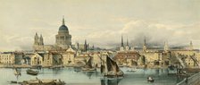 Boats on the River Thames and St Paul's Cathedral, City of London, 1850s. Artist: Maclure