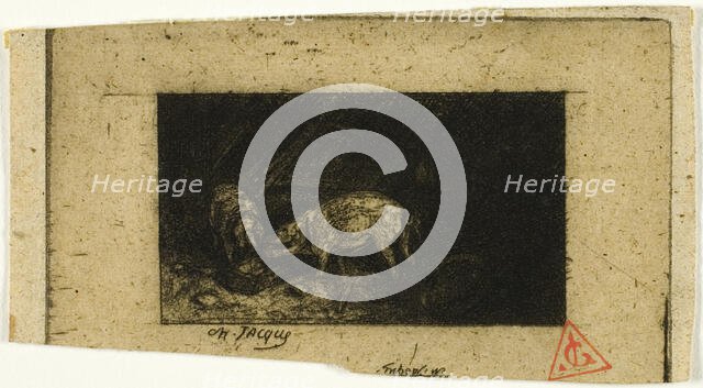 Two Pigs Eating from a Trough, 1844. Creator: Charles Emile Jacque.