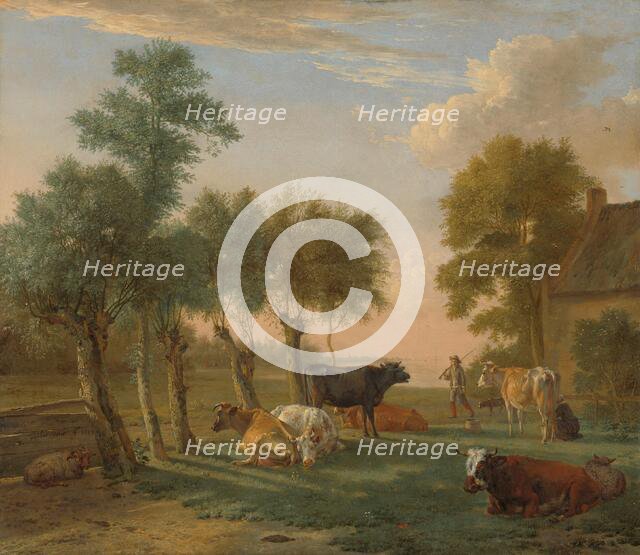Cows in a Meadow near a Farm, 1653. Creator: Paulus Potter.