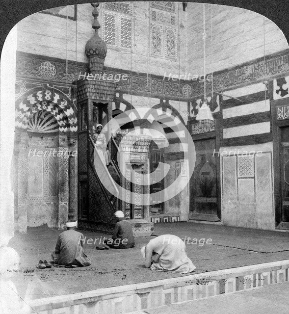 'The prayer-niche and pulpit in the tomb mosque of Kait Bey, Cairo, Egypt', 1905.Artist: Underwood & Underwood