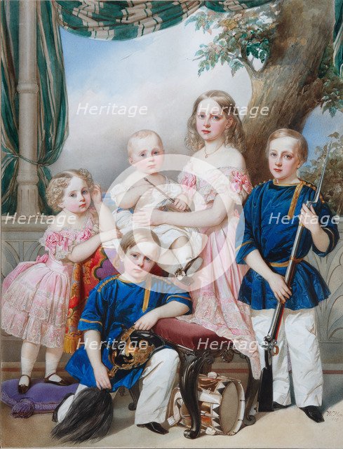 Children of Duke Peter of Oldenburg (1812–1881): Alexandra, Katharine, Nikolaus, Alexander and Georg Artist: Hau (Gau), Vladimir Ivanovich (1816-1895)