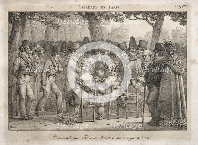 Scenes of Paris: Promenade in the Tuileries. What are they looking at?. Creator: Jean Henri Marlet (French, 1770-1847).