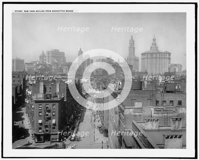New York skyline from Manhattan Bridge, c.between 1910 and 1920. Creator: Unknown.