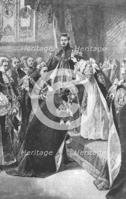 'An Investiture of the Order of the Garter by Queen Victoria', c1830s, (1901).   Creator: Unknown.