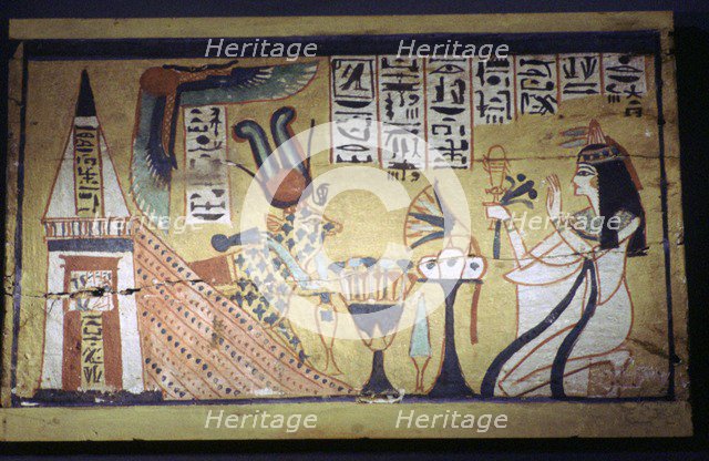 Egyptian painting on a wooden shabti box. Artist: Unknown