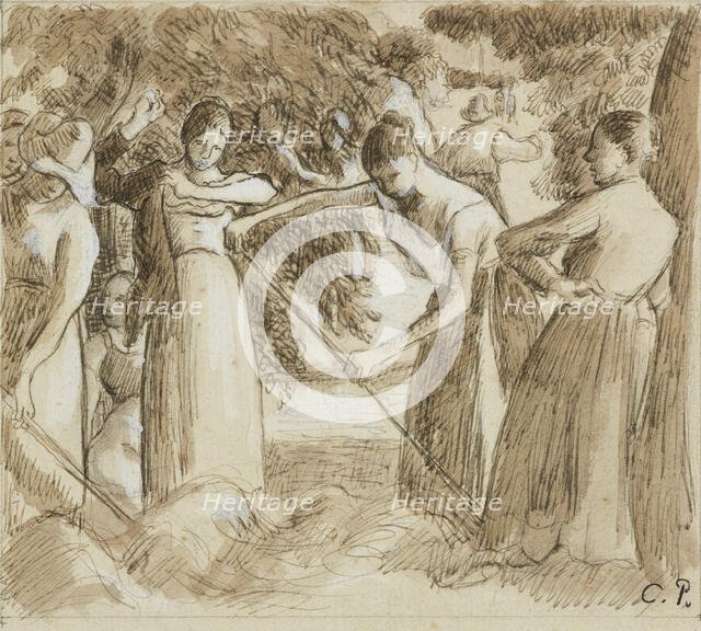 Compositional study of a harvesting scene, 1845 - 1903. Creator: Camille Pissarro.