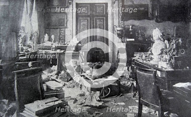The demolished study of Tsar Nicholas II at the Winter Palace, 1917.