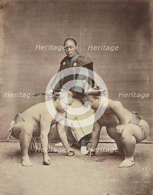 Wrestlers, 1870s-1890s. Creator: Kusakabe Kimbei.
